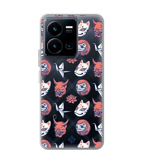 Funda para [ Vivo Y35 ] Dibujo Japones [ Daruma, Máscara Kitsune y Hannya Japon ] de Silicona