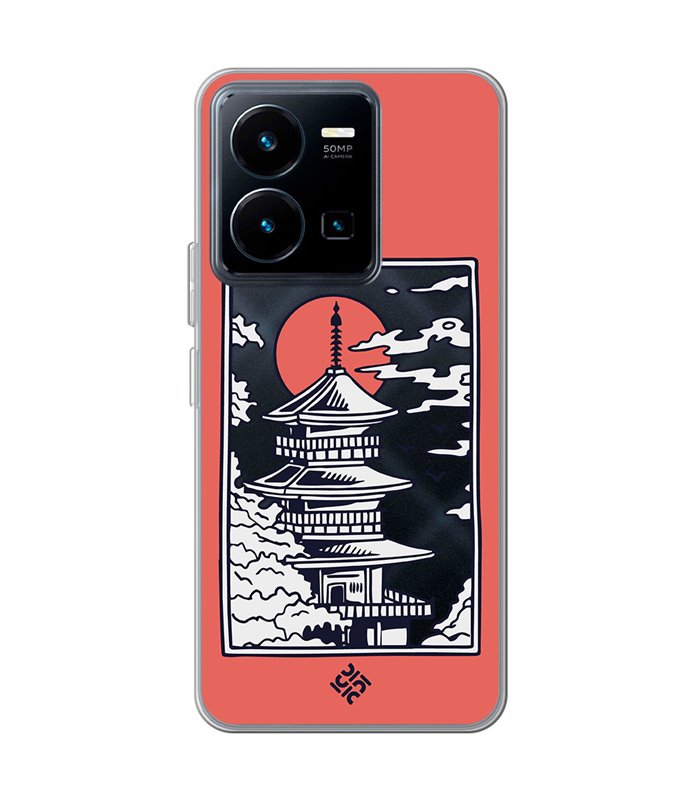 Funda para [ Vivo Y35 ] Dibujo Japones [ Pagoda con Fondo Transparente Japonesa ] de Silicona Flexible