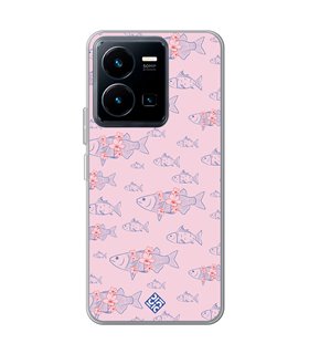 Funda para [ Vivo Y35 ] Dibujo Japones [ Sakura y Pescado Rosa Pastel ] de Silicona