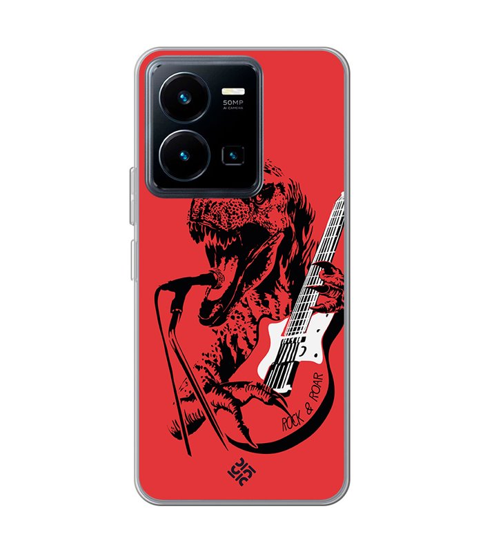 Funda para [ Vivo Y35 ] Diseño Música [ Rock & Roar - Dinosaurio Tocando la Guitarra ] 