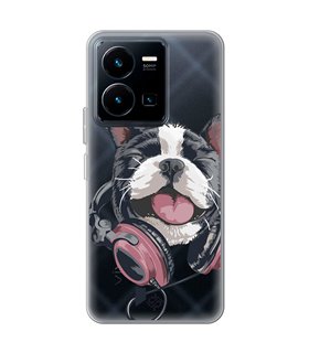 Funda para [ Vivo Y35 ] Diseño Música [ Perro Feliz Escuchando Música ] de Silicona Flexible