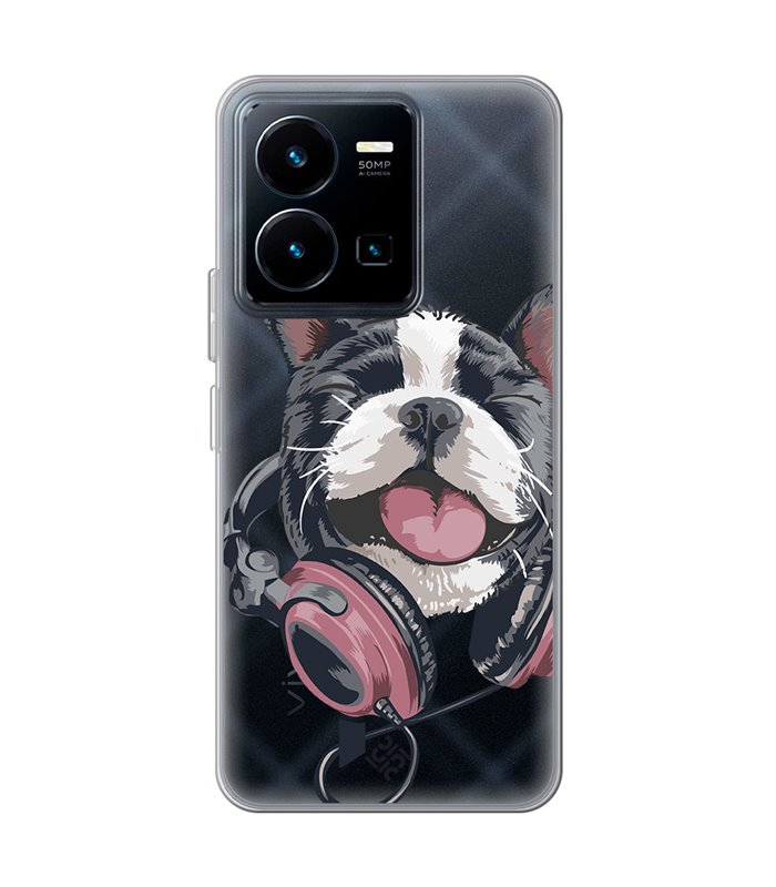 Funda para [ Vivo Y35 ] Diseño Música [ Perro Feliz Escuchando Música ] de Silicona Flexible