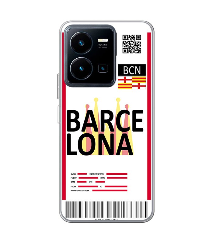 Funda para [ Vivo Y35 ] Billete de Avión [ Barcelona ] de Silicona Flexible para Smartphone 