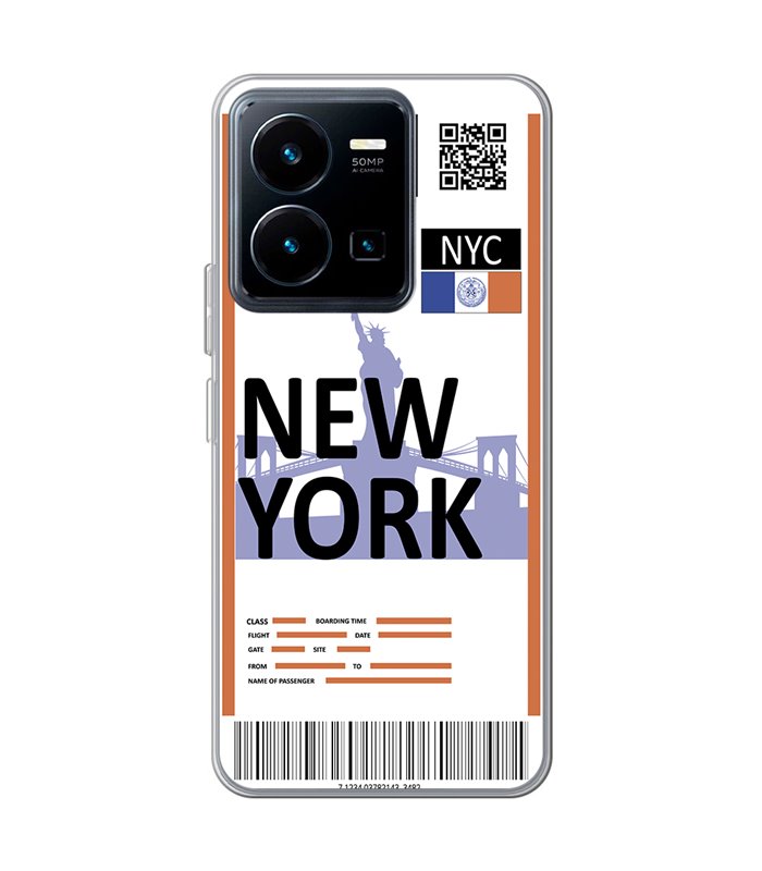 Funda para [ Vivo Y35 ] Billete de Avión [ New York ] de Silicona Flexible para Smartphone 