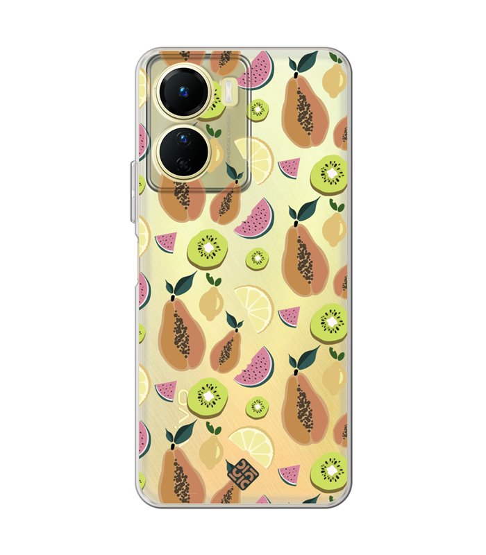 Funda para [ Vivo Y16 ] Dibujo Auténtico [ Frutas- Papaya, Sandía, Kiwis y Limones ] de Silicona Flexible para Smartphone