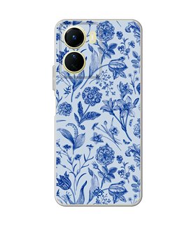 Funda para [ Vivo Y16 ] Dibujo Botánico [ Flores Silvestres Patron Azul ] de Silicona Flexible para Smartphone