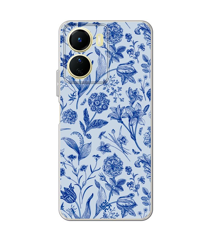 Funda para [ Vivo Y16 ] Dibujo Botánico [ Flores Silvestres Patron Azul ] de Silicona Flexible para Smartphone