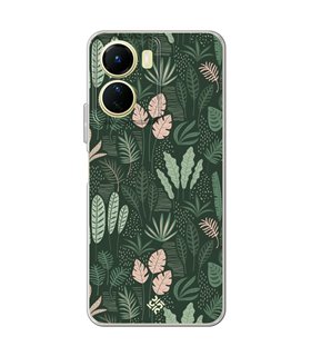 Funda para [ Vivo Y16 ] Dibujo Botánico [ Patron Flora Vegetal Verde y Rosa ] de Silicona Flexible para Smartphone
