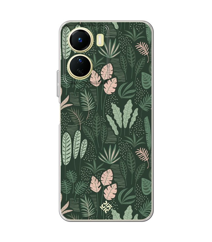 Funda para [ Vivo Y16 ] Dibujo Botánico [ Patron Flora Vegetal Verde y Rosa ] de Silicona Flexible para Smartphone