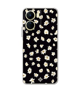 Funda para [ Vivo Y16 ] Dibujo Botánico [ Margaritas en Fondo Negro ] de Silicona Flexible para Smartphone