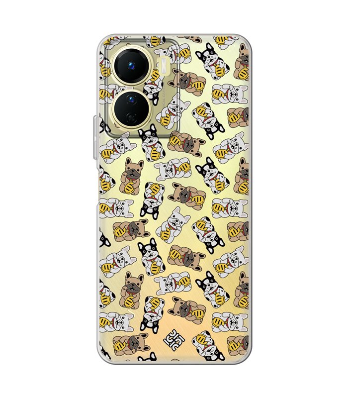 Funda para [ Vivo Y16 ] Dibujo Cute [ Perro Bulldog de la Suerte ] de Silicona Flexible para Smartphone