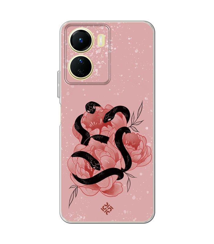 Funda para [ Vivo Y16 ] Dibujo Esotérico [ Tentación Floral - Rosas con Serpientes ] de Silicona Flexible para Smartphone