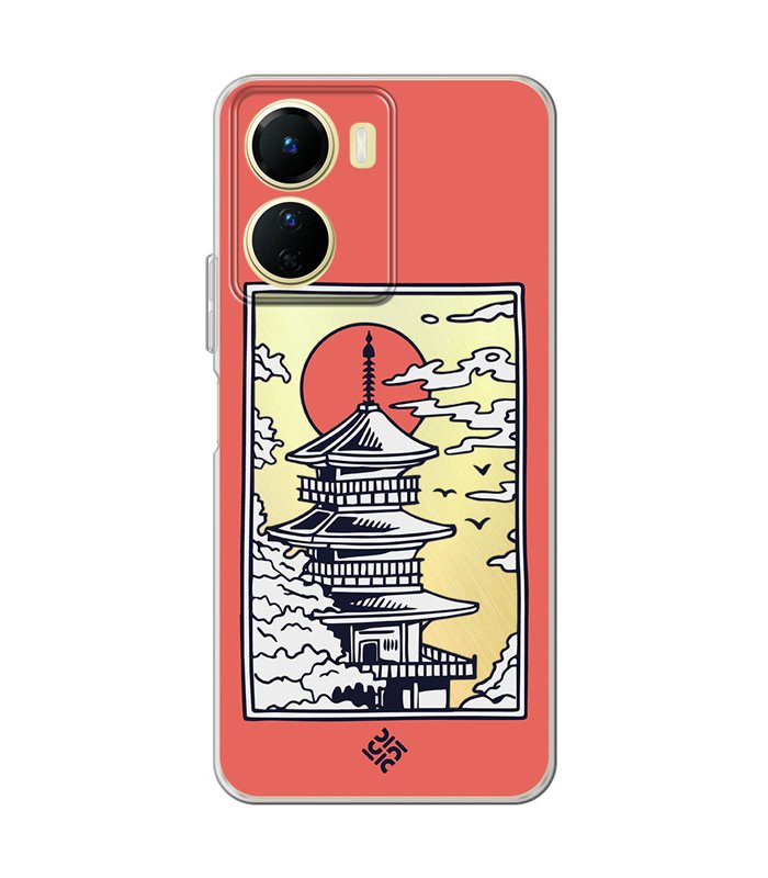Funda para [ Vivo Y16 ] Dibujo Japones [ Pagoda con Fondo Transparente Japonesa ] de Silicona Flexible para Smartphone