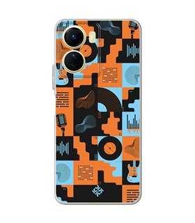 Funda para [ Vivo Y16 ] Diseño Música [ Iconos Música Naranja y Azul ] de Silicona Flexible para Smartphone