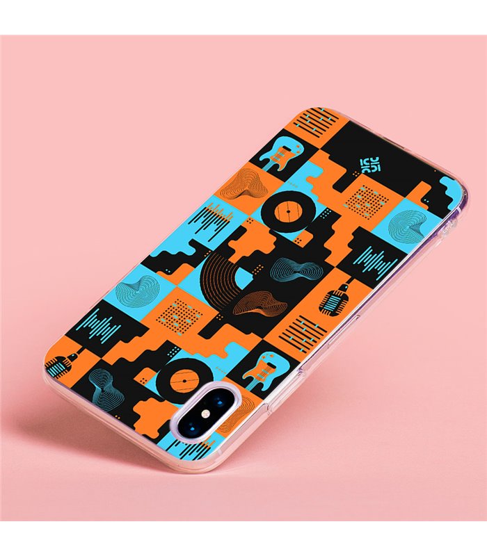 Funda para [ Vivo Y16 ] Diseño Música [ Iconos Música Naranja y Azul ] de Silicona Flexible para Smartphone