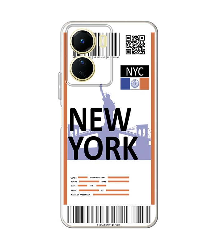 Funda para [ Vivo Y16 ] Billete de Avión [ New York ] de Silicona Flexible para Smartphone