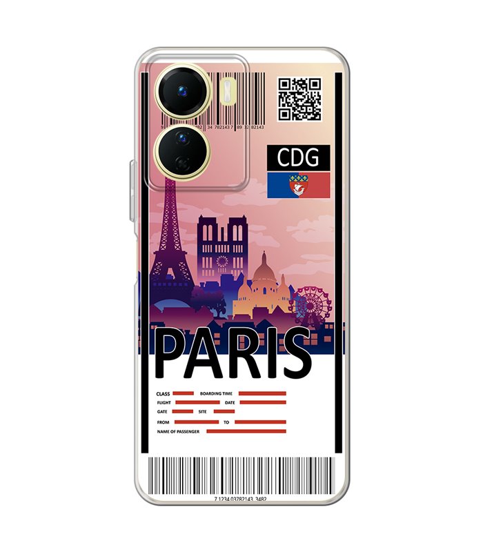 Funda para [ Vivo Y16 ] Billete de Avión [ París ] de Silicona Flexible para Smartphone