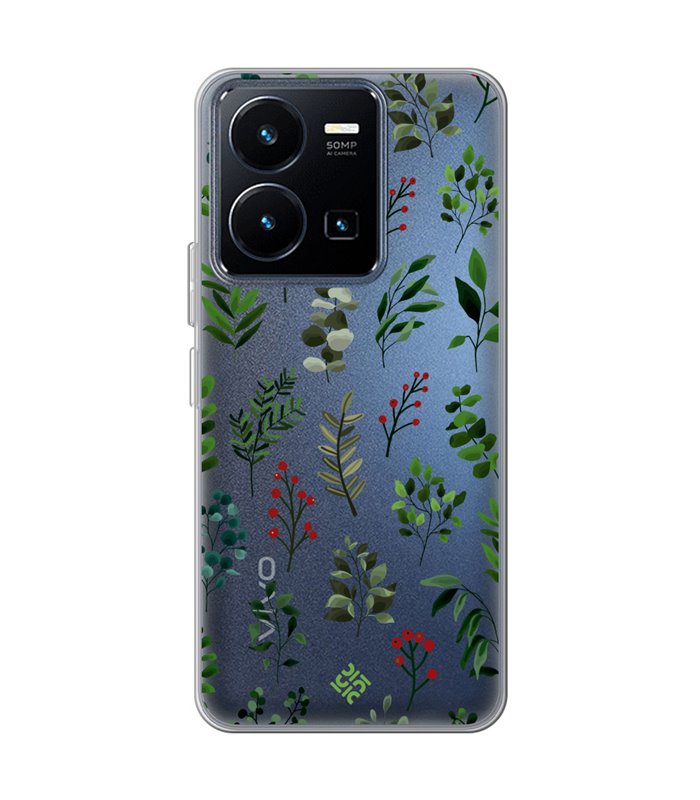 Funda para [ Vivo Y22s ] Dibujo Botánico [ Hojas Ramas Verdes - Follaje Botánico ] de Silicona Flexible para Smartphone