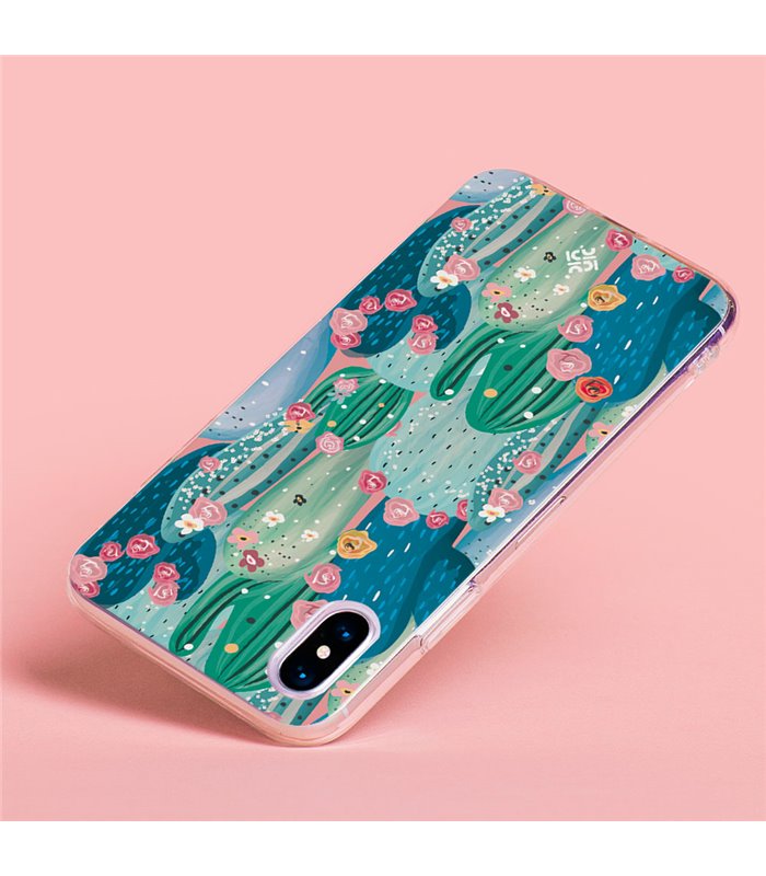 Funda para [ Vivo Y22s ] Dibujo Botánico [ Cactus Con Flores Rosas ] de Silicona Flexible para Smartphone