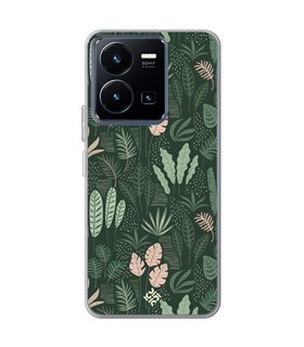 Funda para [ Vivo Y22s ] Dibujo Botánico [ Patron Flora Vegetal Verde y Rosa ] de Silicona Flexible para Smartphone