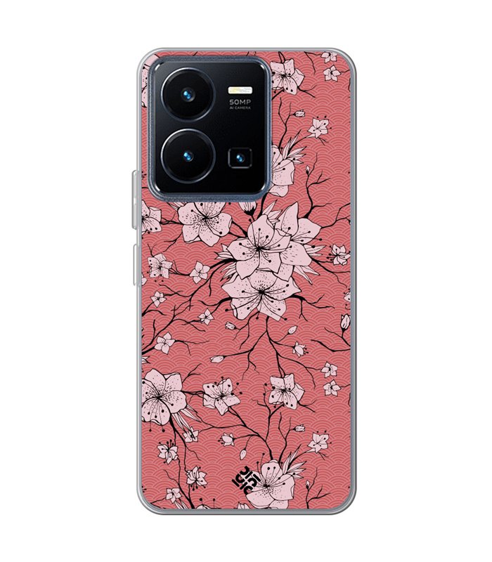 Funda para [ Vivo Y22s ] Dibujo Botánico [ Flores sakura con patron japones ] de Silicona Flexible para Smartphone