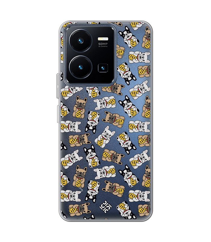 Funda para [ Vivo Y22s ] Dibujo Cute [ Perro Bulldog de la Suerte ] de Silicona Flexible para Smartphone