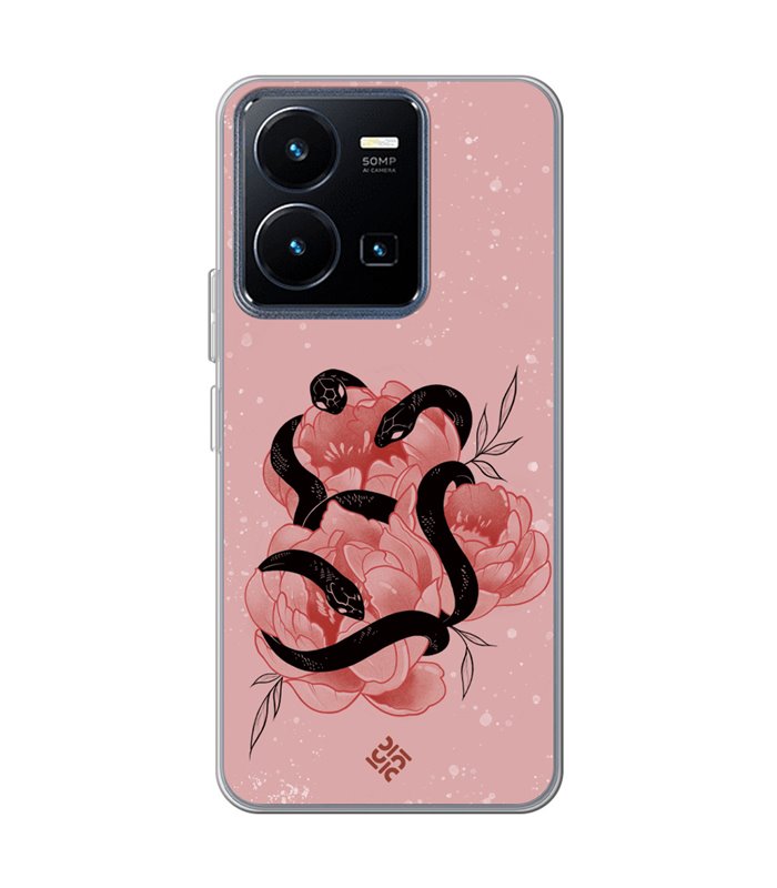 Funda para [ Vivo Y22s ] Dibujo Esotérico [ Tentación Floral - Rosas con Serpientes ] de Silicona Flexible para Smartphone