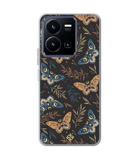 Funda para [ Vivo Y22s ] Dibujo Esotérico [ Boho Fondo Mágico con Ramas y Mariposas y Polillas ] de Silicona Flexible