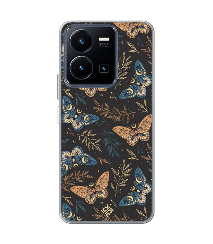 Funda para [ Vivo Y22s ] Dibujo Esotérico [ Boho Fondo Mágico con Ramas y Mariposas y Polillas ] de Silicona Flexible