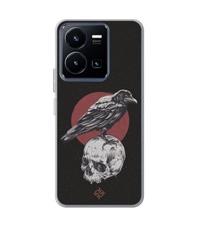 Funda para [ Vivo Y22s ] Dibujo Gotico [ Cuervo Sobre Cráneo ] de Silicona Flexible para Smartphone