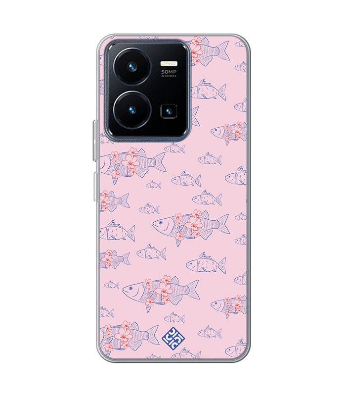 Funda para [ Vivo Y22s ] Dibujo Japones [ Sakura y Pescado Rosa Pastel ] de Silicona Flexible para Smartphone