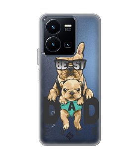 Funda para [ Vivo Y22s ] Dibujo Mascotas [ Perro Bulldog - Best Dad Ever ] de Silicona Flexible para Smartphone