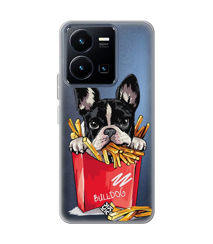 Funda para [ Vivo Y22s ] Dibujo Mascotas [ Perrito Bulldog con Patatas ] de Silicona Flexible para Smartphone