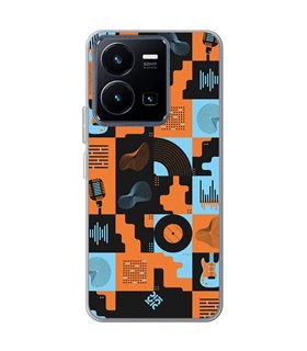 Funda para [ Vivo Y22s ] Diseño Música [ Iconos Música Naranja y Azul ] de Silicona Flexible para Smartphone
