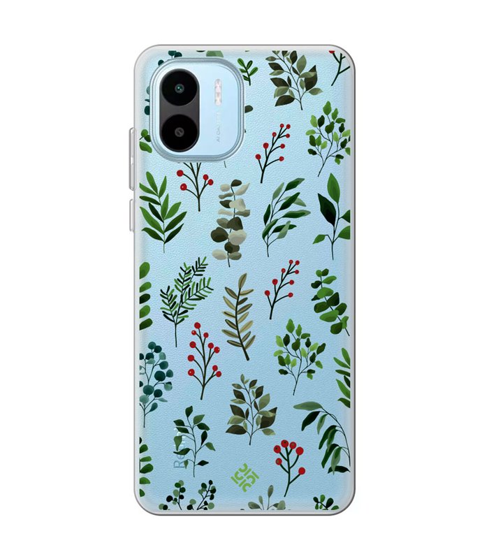 Funda para [ Xiaomi Redmi A1 ] Dibujo Botánico [ Hojas Ramas Verdes - Follaje Botánico ] de Silicona Flexible