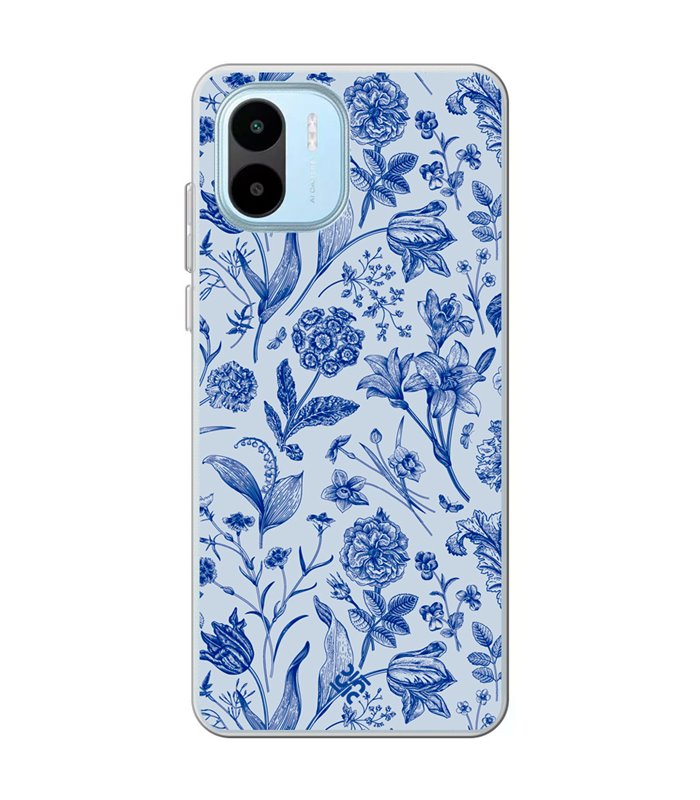 Funda para [ Xiaomi Redmi A1 ] Dibujo Botánico [ Flores Silvestres Patron Azul ] de Silicona Flexible