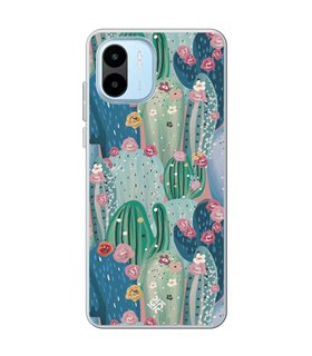 Funda para [ Xiaomi Redmi A1 ] Dibujo Botánico [ Cactus Con Flores Rosas ] de Silicona Flexible para Smartphone