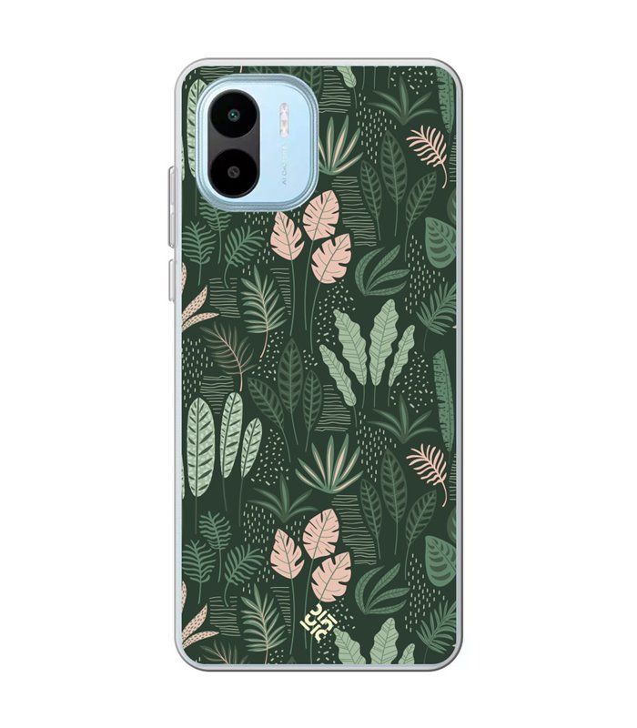 Funda para [ Xiaomi Redmi A1 ] Dibujo Botánico [ Patron Flora Vegetal Verde y Rosa ] de Silicona Flexible