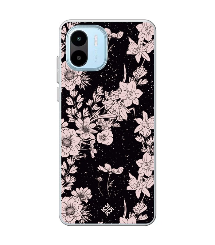 Funda para [ Xiaomi Redmi A1 ] Dibujo Botánico [ Flores de amapola daffodil, anémona, violeta en fondo estrellado ] 