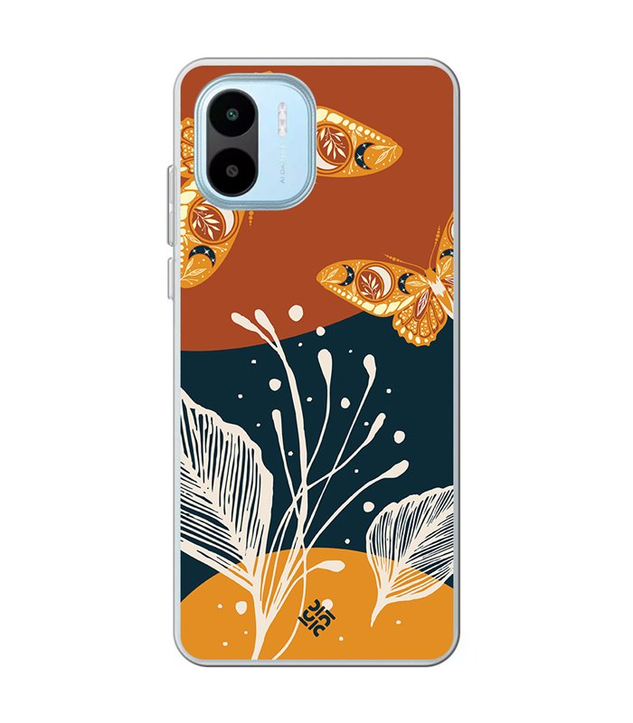 Funda para [ Xiaomi Redmi A1 ] Dibujo Auténtico [ Arte Contemporáneo - Hojas y Mariposas ] de Silicona Flexible