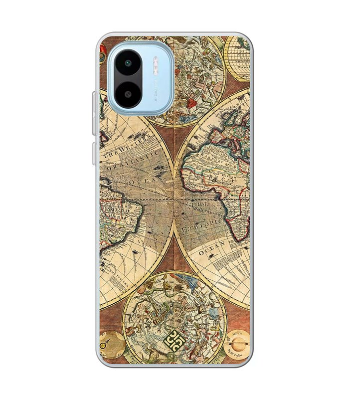 Funda para [ Xiaomi Redmi A1 ] Dibujo Auténtico [ Antiguo Mapa Mundi ] de Silicona Flexible