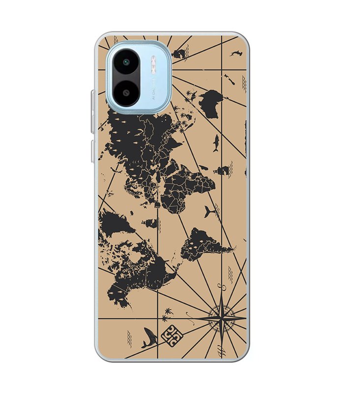 Funda para [ Xiaomi Redmi A1 ] Dibujo Auténtico [ Mapa Mundi ] de Silicona Flexible para Smartphone 