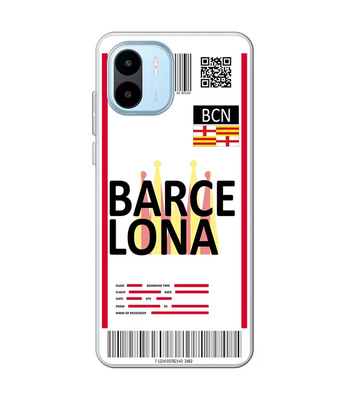 Funda para [ Xiaomi Redmi A1 ] Billete de Avión [ Barcelona ] de Silicona Flexible para Smartphone 