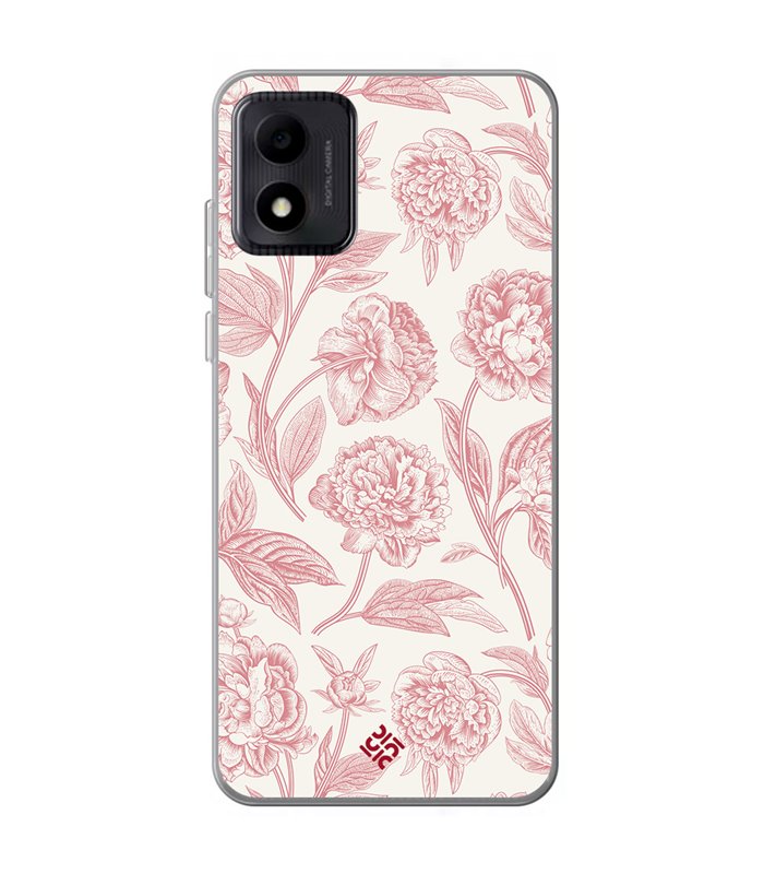 Funda para [ TCL 305i ] Dibujo Botánico [ Flores Rosa Pastel ] de Silicona Flexible para Smartphone