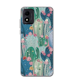 Funda para [ TCL 305i ] Dibujo Botánico [ Cactus Con Flores Rosas ] de Silicona Flexible para Smartphone