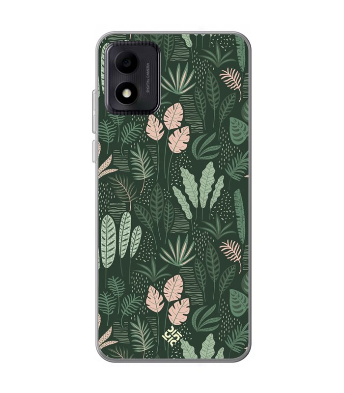 Funda para [ TCL 305i ] Dibujo Botánico [ Patron Flora Vegetal Verde y Rosa ] de Silicona Flexible para Smartphone
