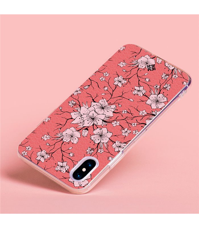 Funda para [ TCL 305i ] Dibujo Botánico [ Flores sakura con patron japones ] de Silicona Flexible para Smartphone