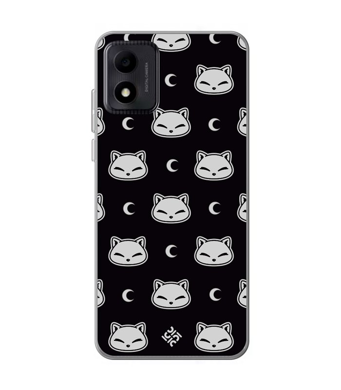 Funda para [ TCL 305i ] Dibujo Cute [ Gato Negro Lunar ] de Silicona Flexible para Smartphone