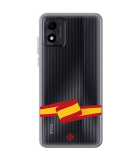 Funda para [ TCL 305i ] Dibujo Auténtico [ Bandera España ] de Silicona Flexible para Smartphone