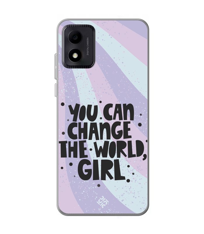 Funda para [ TCL 305i ] Dibujo Frases Guays [ You Can Change The World Girl ] de Silicona Flexible para Smartphone